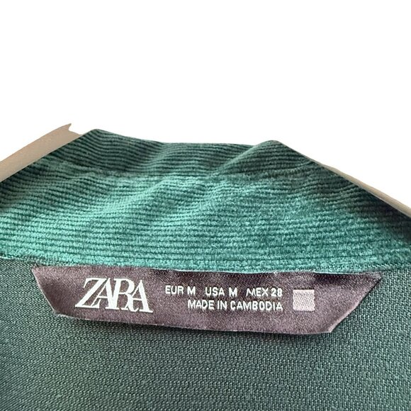 ZARA Green Corduroy Shirt Medium Top Holiday Shirt Jacket Womens Button Up - Picture 8 of 12